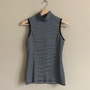 RW&CO Ribbed Black & White Striped Mock Neck Tank